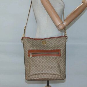 CELINE Macadam Canvas Shoulder Bag Beige Gold Auth